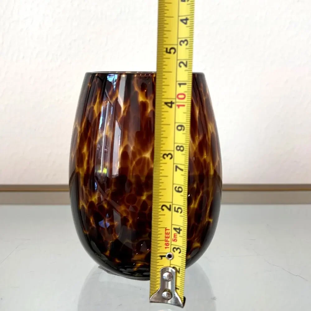 NEW Tortoise Shell Stemless Wine Glass Set of 2 Chic Barware 15oz